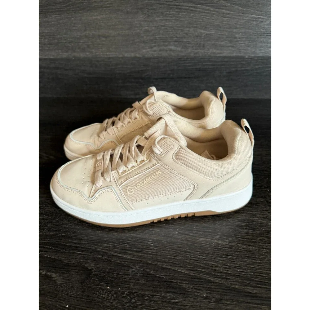 G Los Angeles Beige White Lace Low Top Sneaker Athletic Shoes for Women